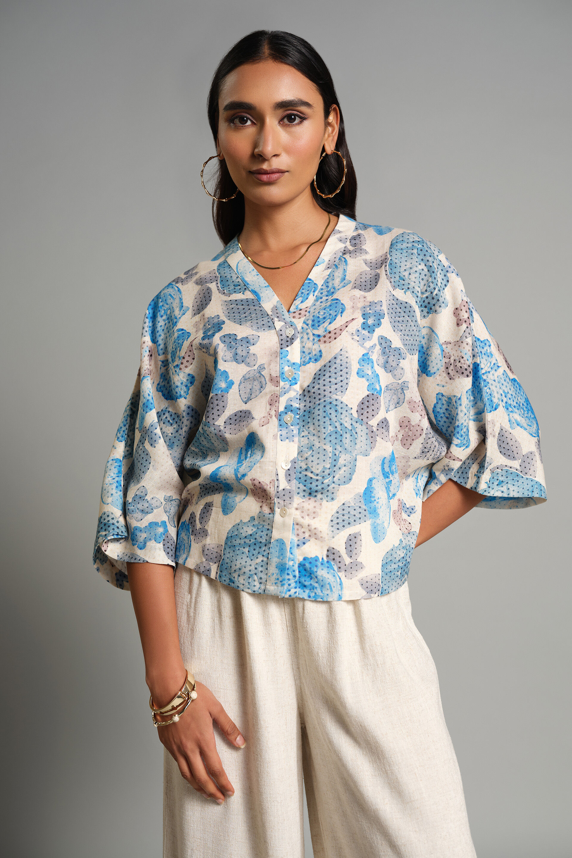 Floral Symphony Top, Blue, image 1